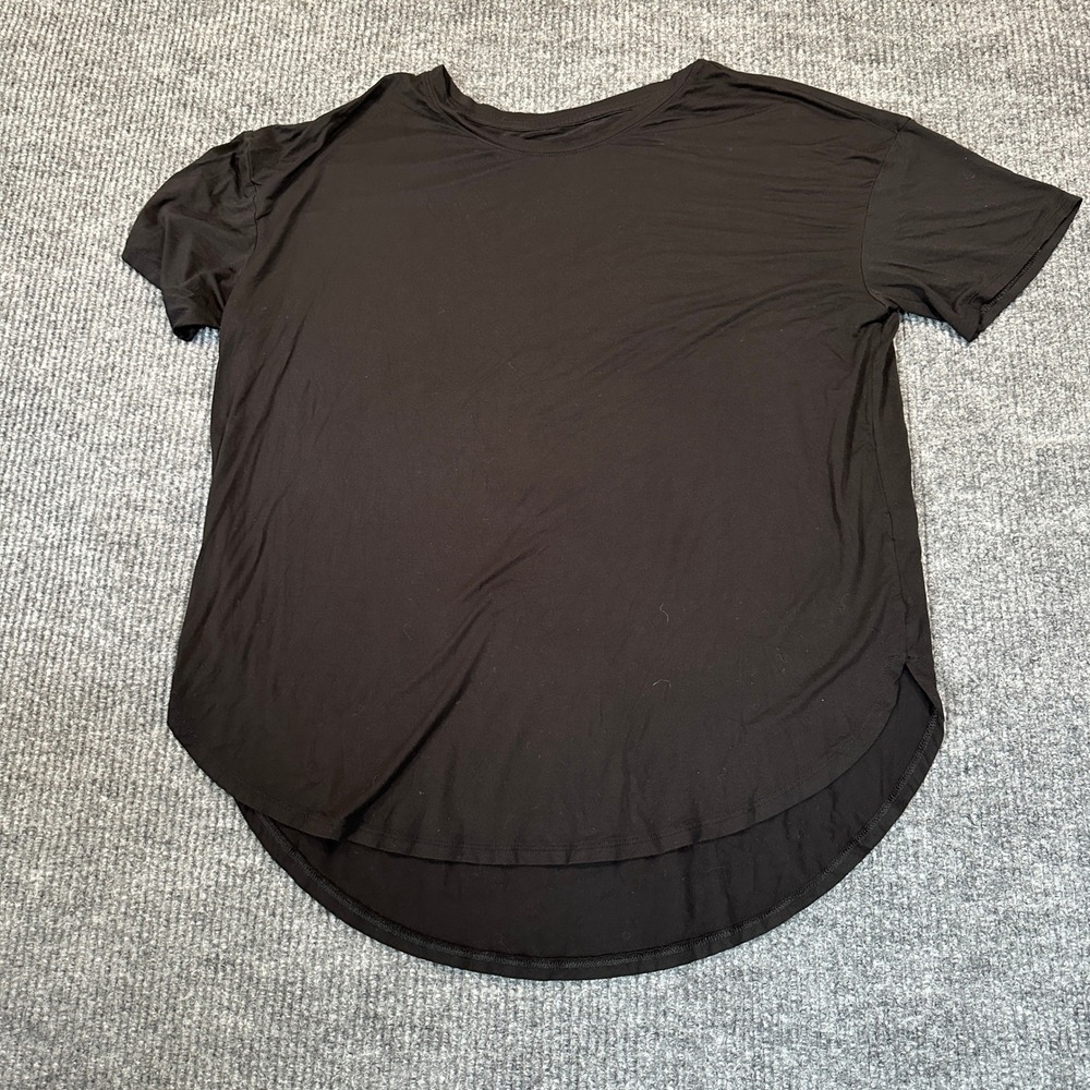 Time and Tru Relaxed Fit T-Shirt Large Black Solid Curved Hem Soft Jersey